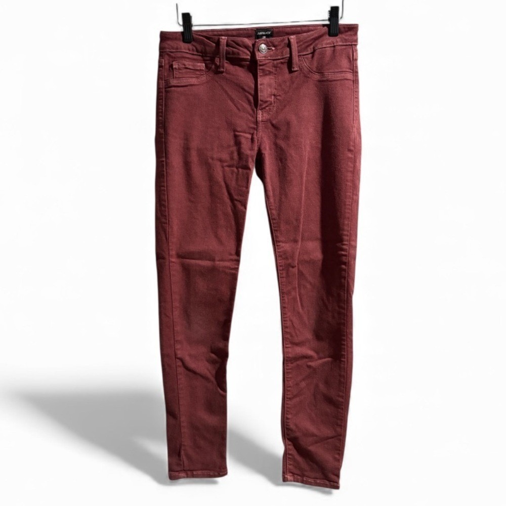 Just‎ Black Denim Burgundy Skinny Jeans Size 28 Made in USA Maroon Mid Rise